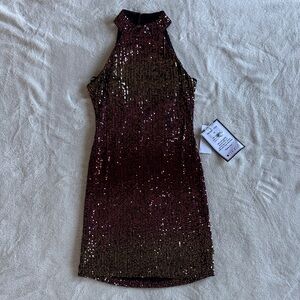 B Darlin Burgundy Sequin Mini Dress